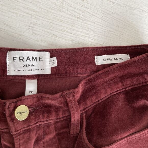 Frame Le High Skinny Velveteen Pants Jeans Womens Size 28 Burgundy Holiday - Picture 9 of 9
